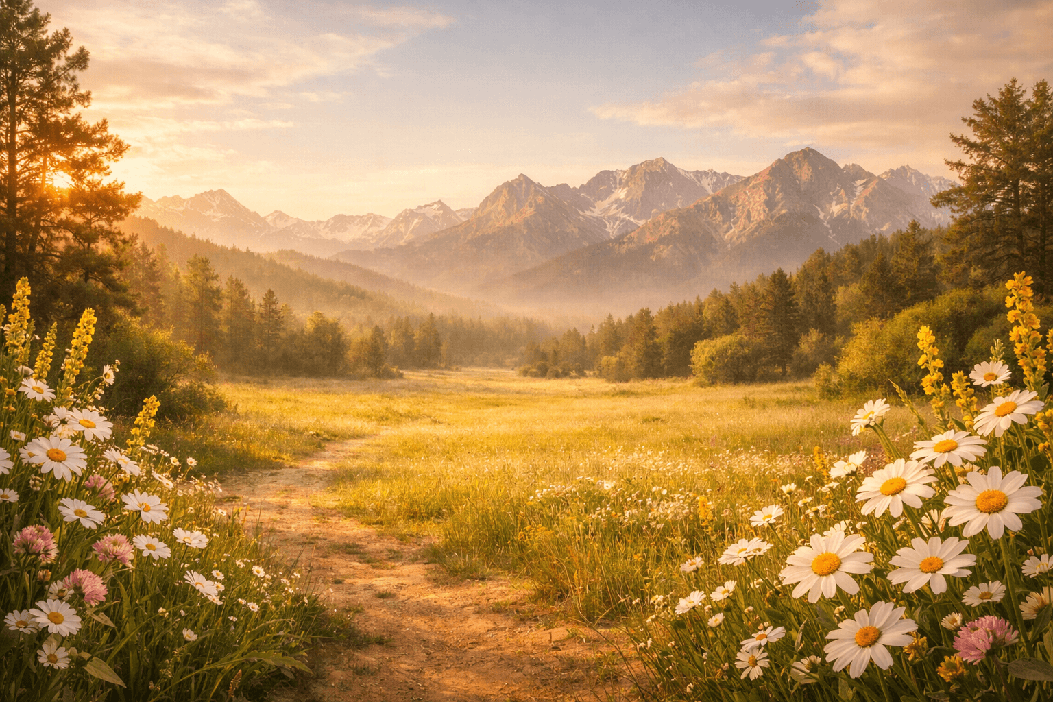 Soft Colorado mountain landscape at golden hour