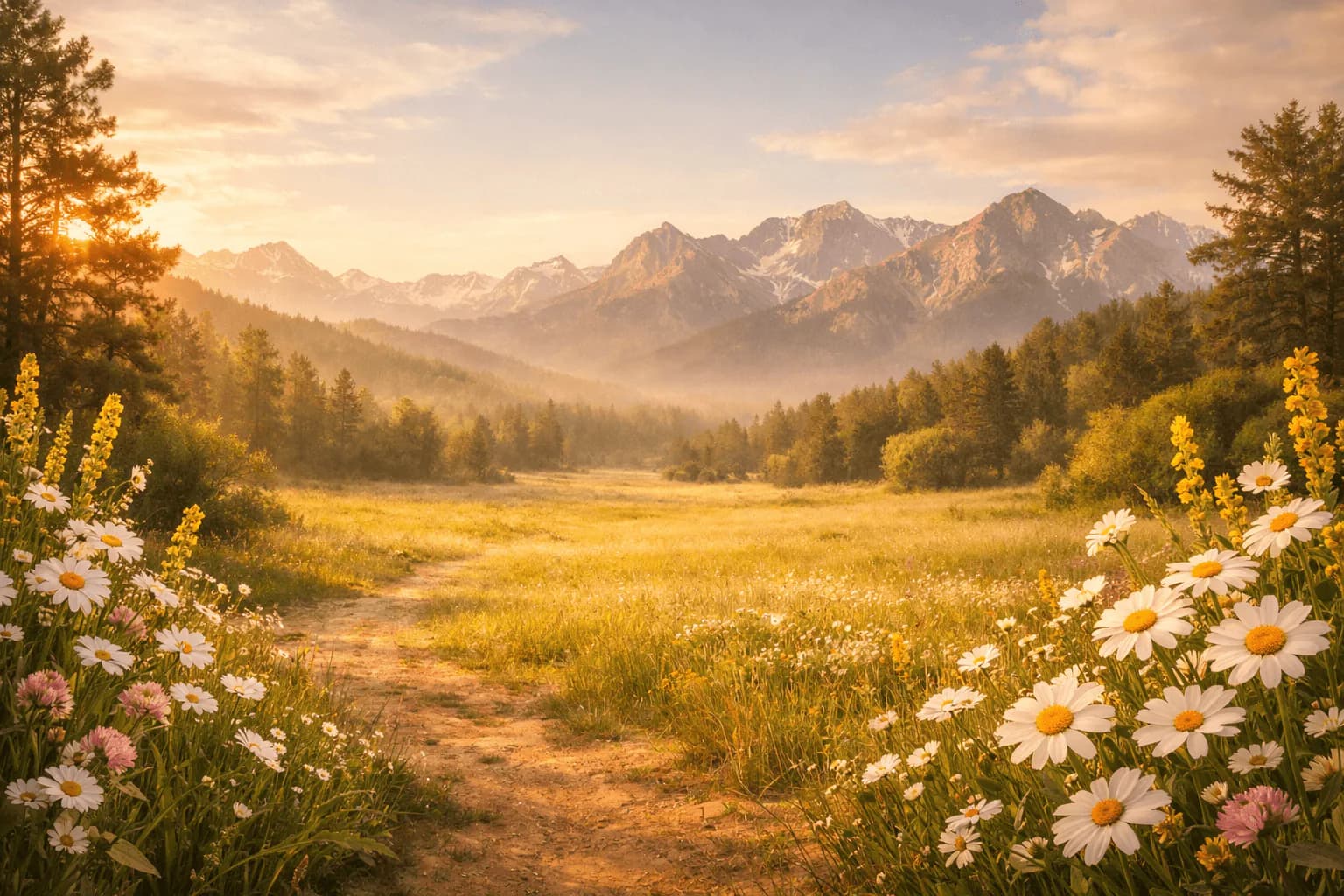 Soft Colorado mountain landscape at golden hour