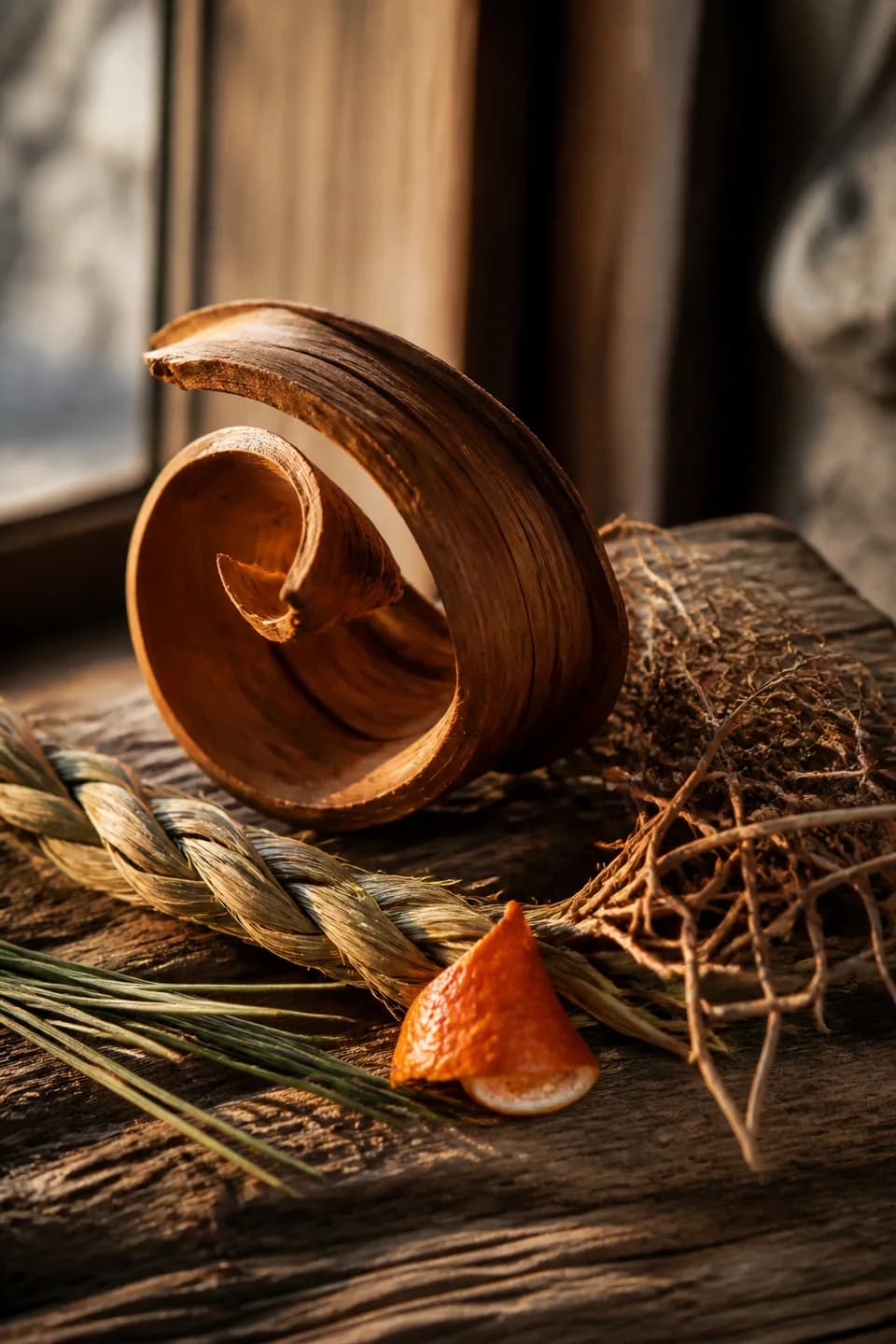 Cedar & Sweetgrass scent portrait featuring Cedarwood, vetiver, sweetgrass accord, soft citrus