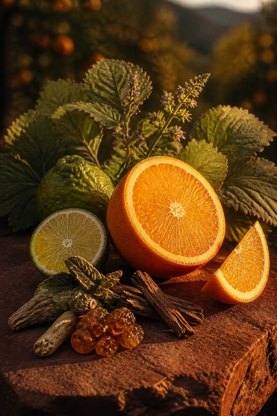 Patchouli Orange Grove scent portrait featuring Patchouli, sweet orange, bergamot
