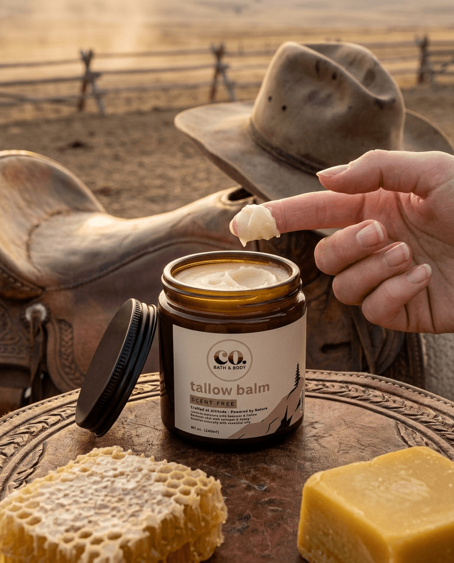 Tallow balm photographed on a farm