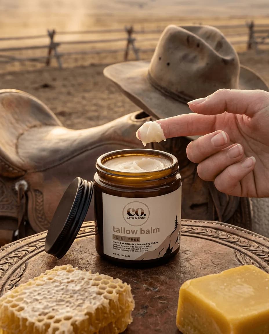 Tallow balm photographed on a farm