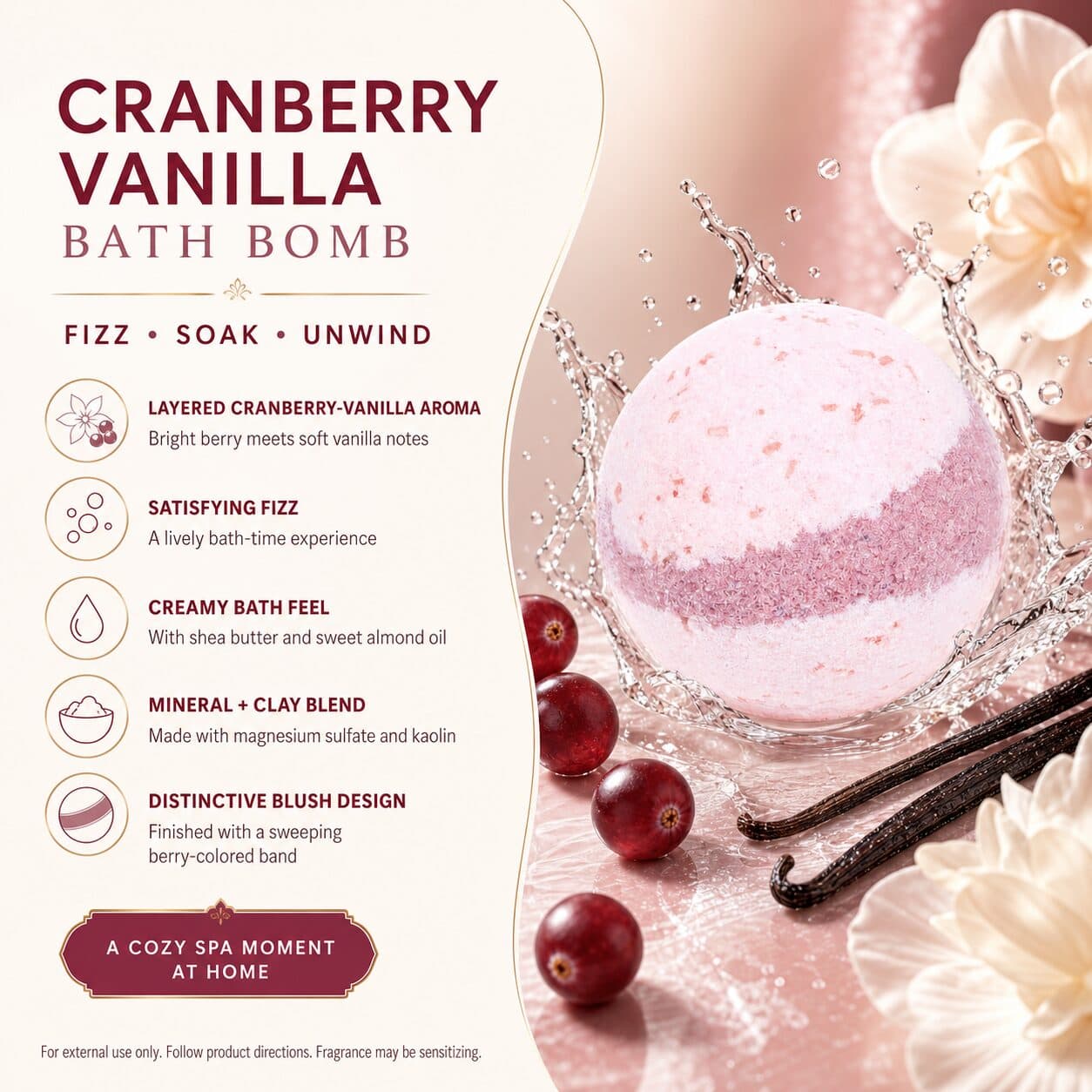 Cranberry Vanilla Bath Bomb