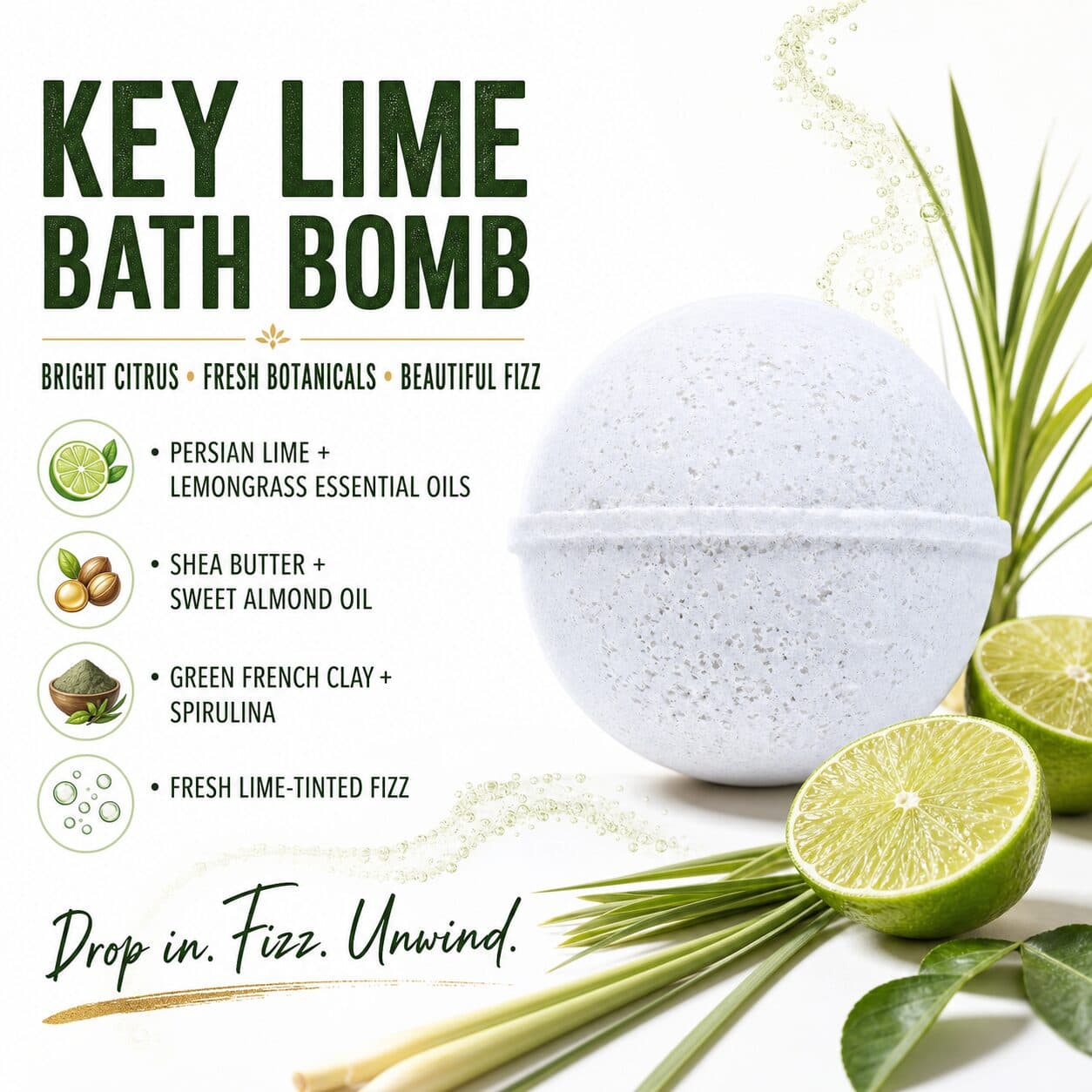 Key Lime All Natural Bath Bomb