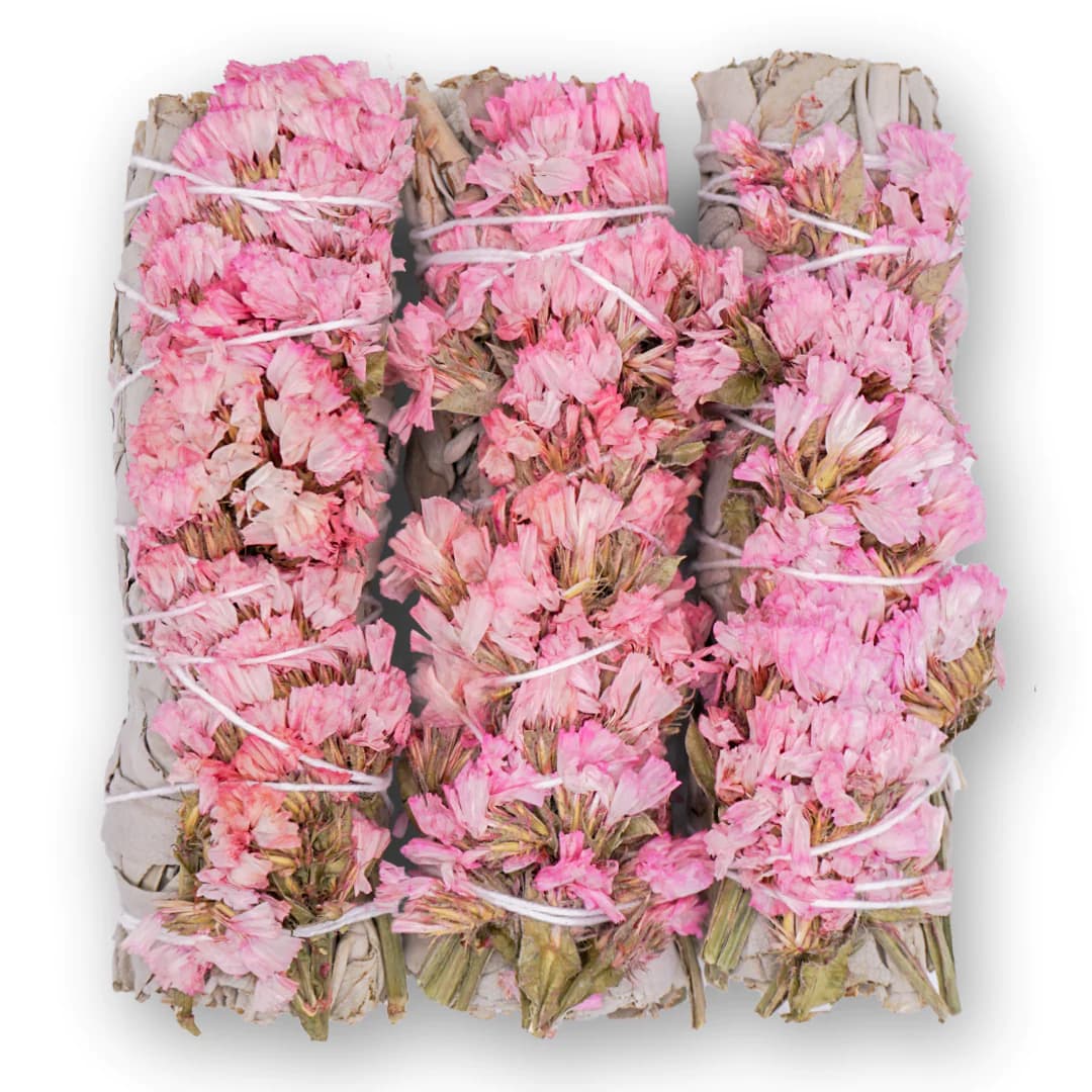 Pink Sinuata Flower and White Sage Smudge Stick