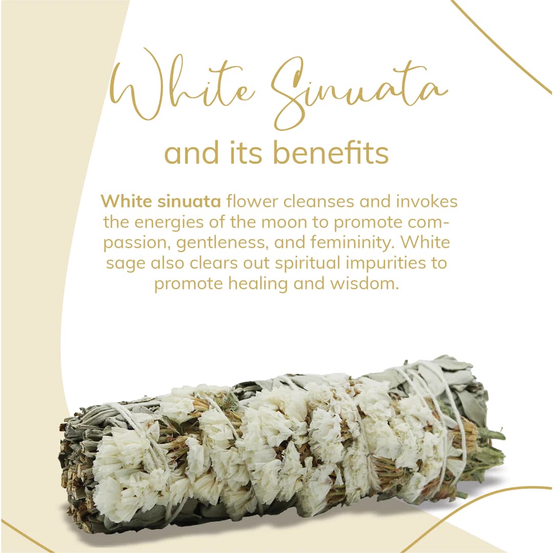 White Sinuata Flower White Sage Smudge Stick