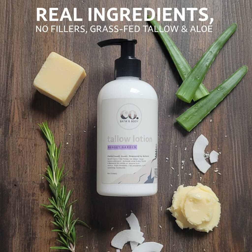 Tallow Lotion Ingredients on a Table Raw