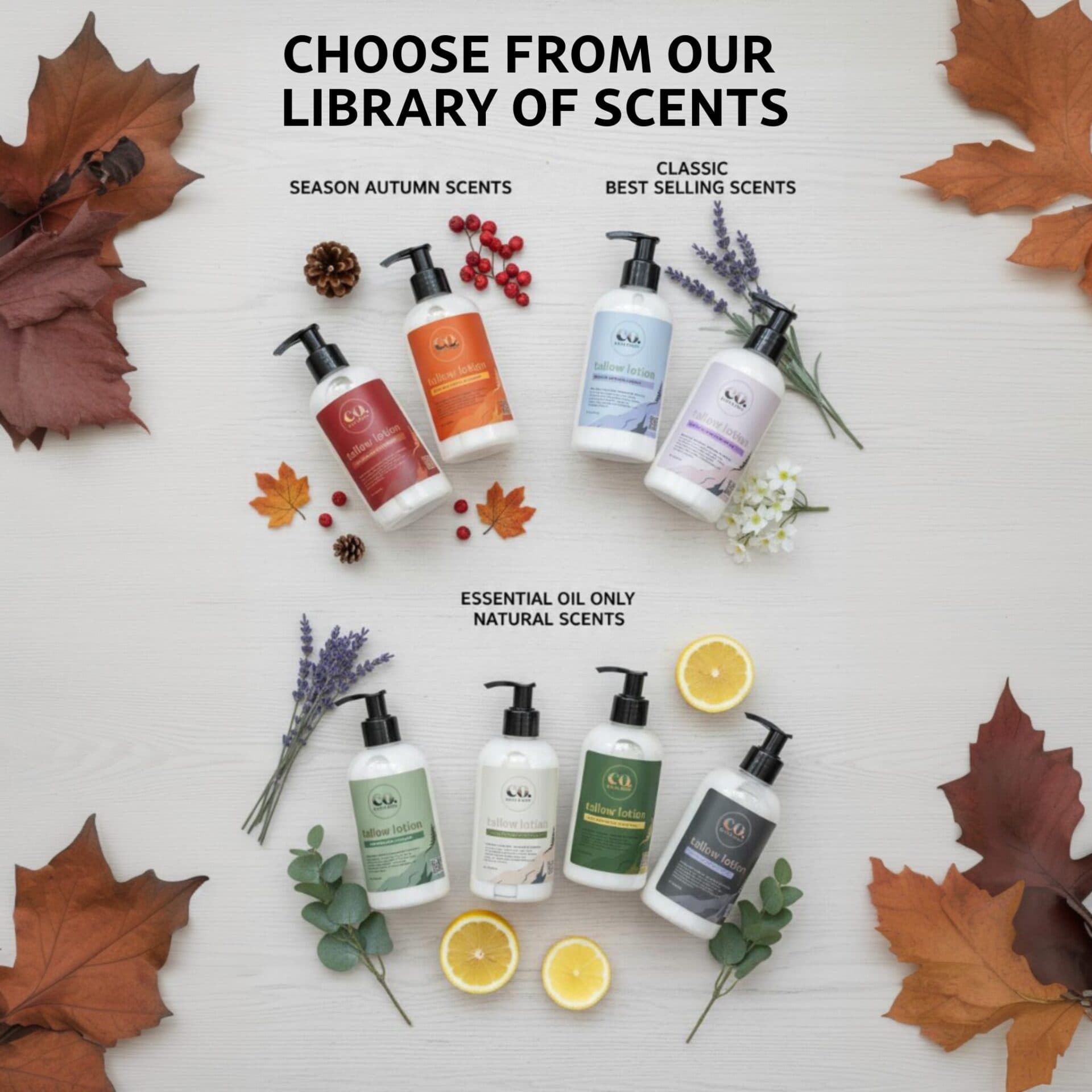 Choose From Over 100 Scents For Your Custom Hand Crafted Tallow Lotion