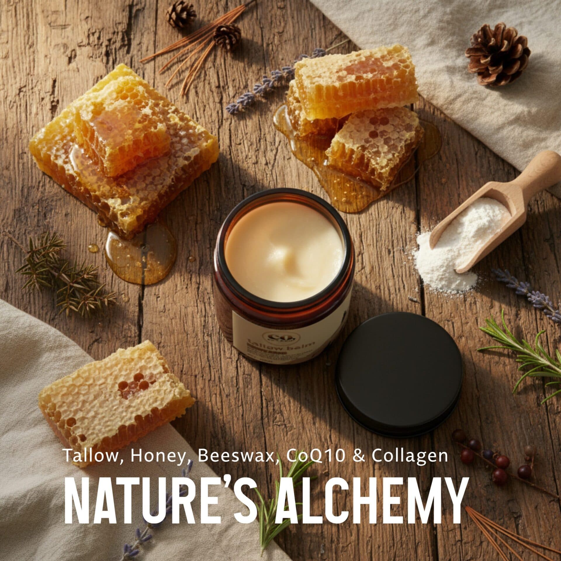 Pure Tallow Balm with Honey, Beeswax, Collagen & CoQ10