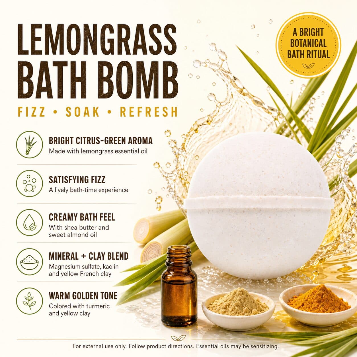 Lemongrass All Natural Bath Bomb