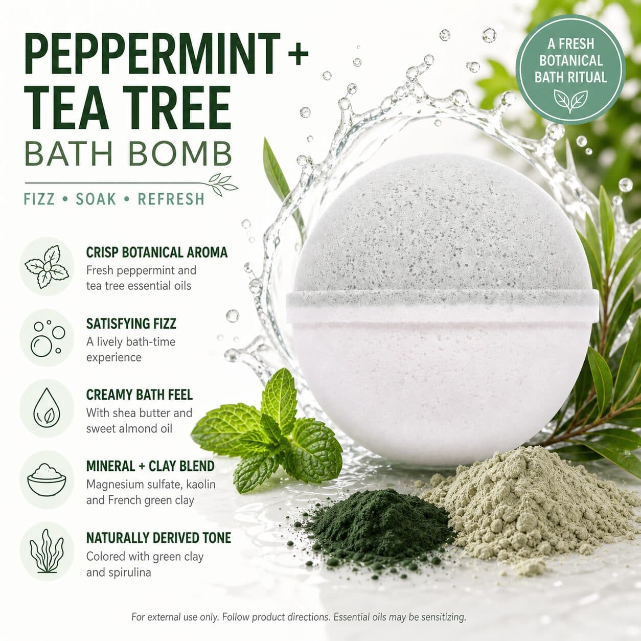 Peppermint Tea Tree All Natural Bath Bomb