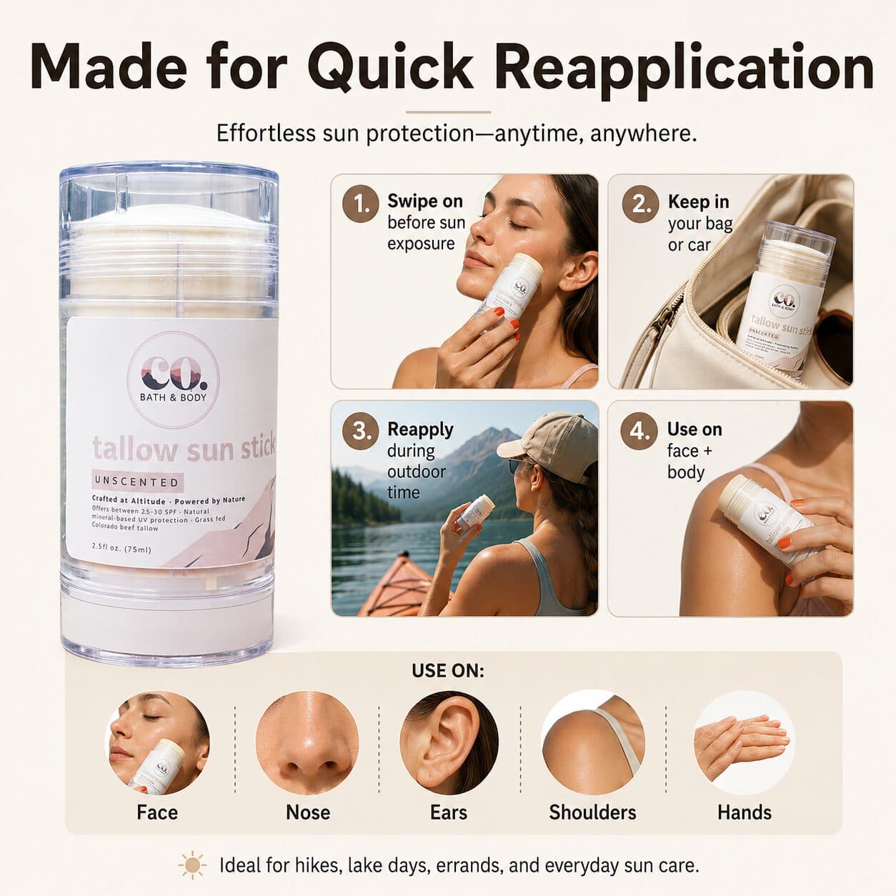 Natural Tallow Sun Stick – Mineral SPF 30 Sunscreen