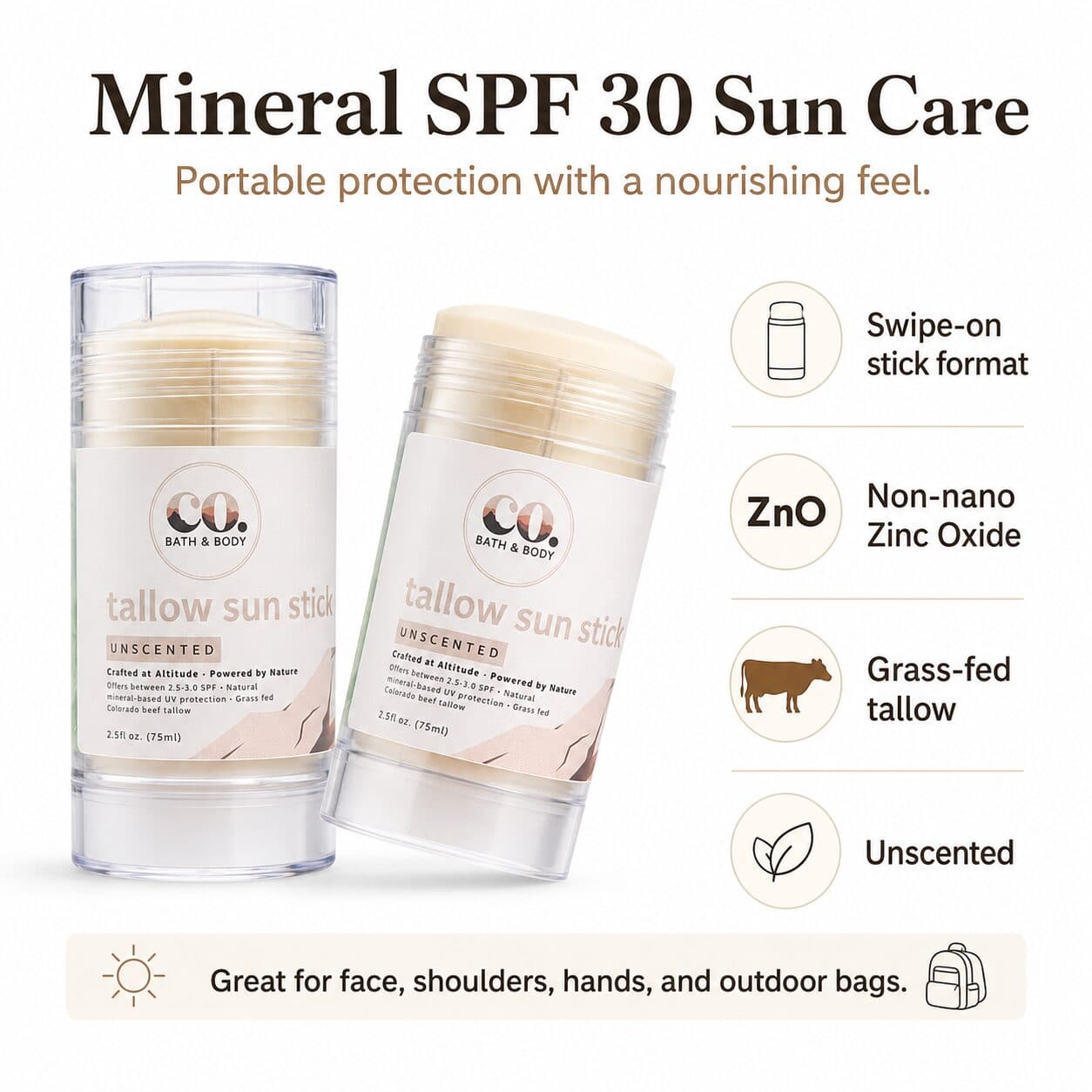 Natural Tallow Sun Stick – Mineral SPF 30 Sunscreen