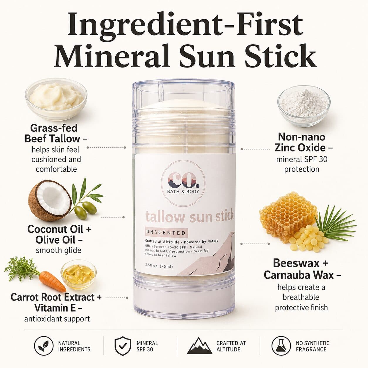 Natural Tallow Sun Stick – Mineral SPF 30 Sunscreen