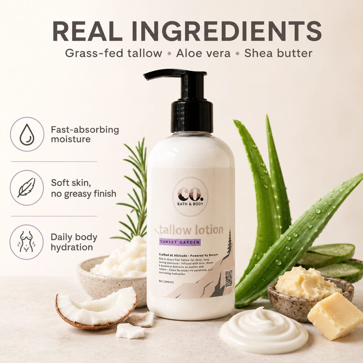 100% Grass Fed Beef Tallow Moisturizing Lotion