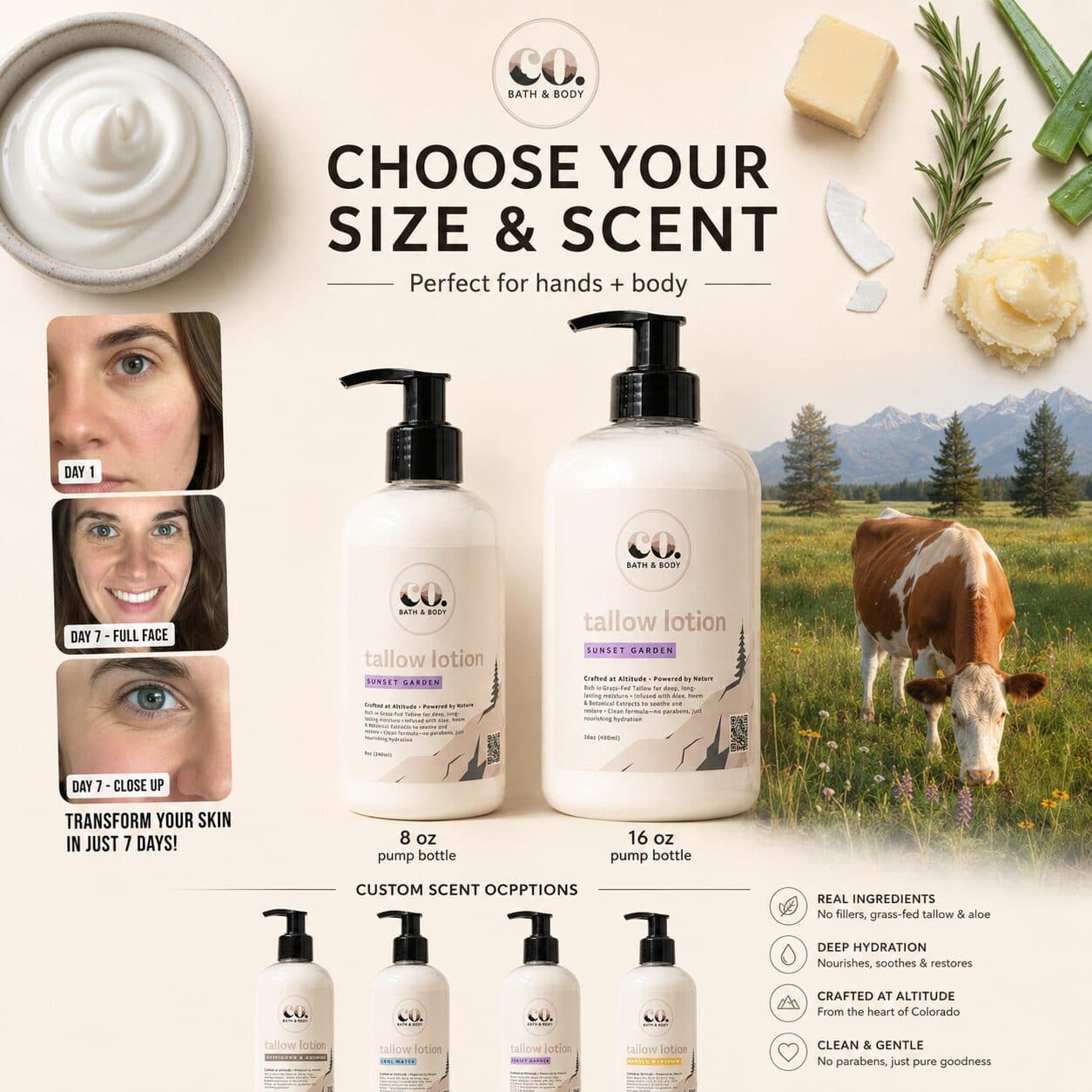 100% Grass Fed Beef Tallow Moisturizing Lotion