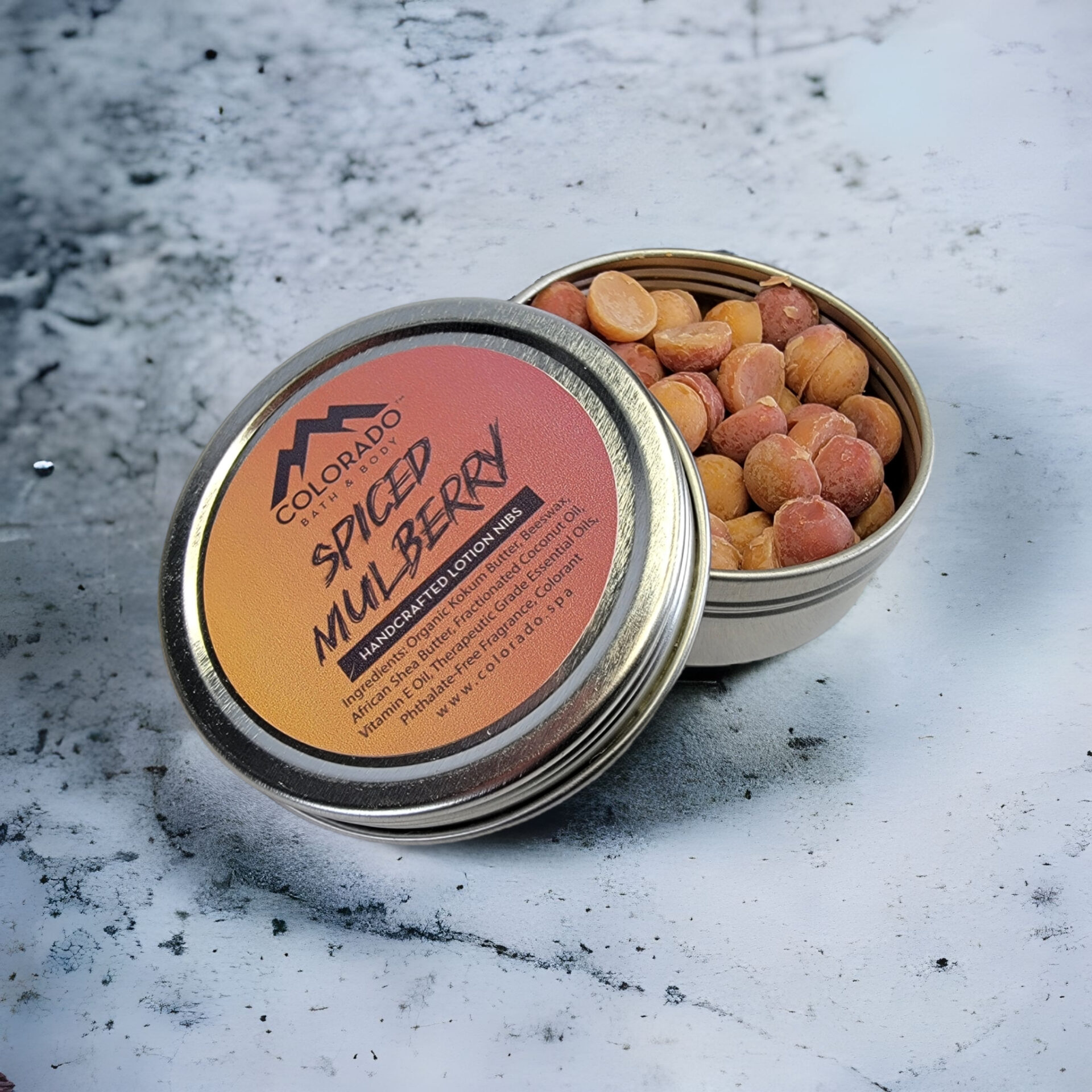 Spiced Mulberry Lotion Nibs Inside Jar